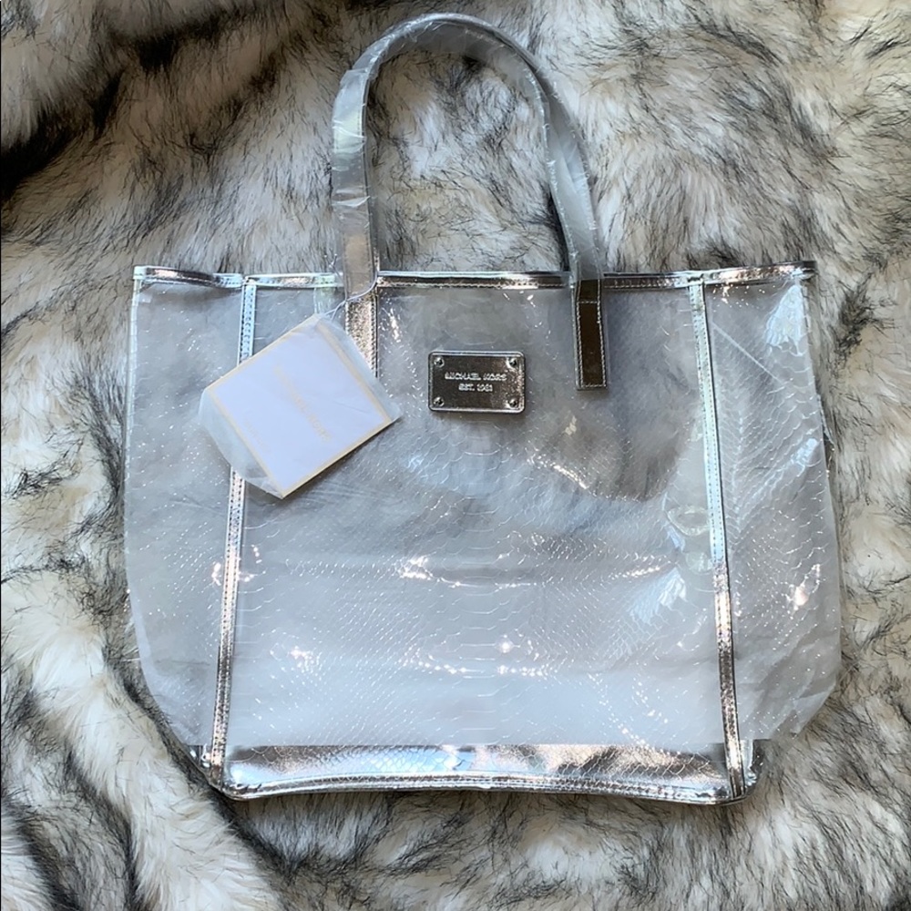 NWT Michael Kors Clear w/ Silver trim Beach Bag